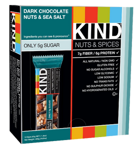 KIND Nuts & Spices Dark Chocolate Nuts & Sea Salt 1.4 Ounce 12 Count