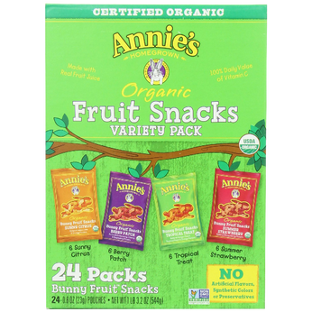 nnie's Homegrown Organic Bunny Fruit Snacks Variety Pack 24 ct